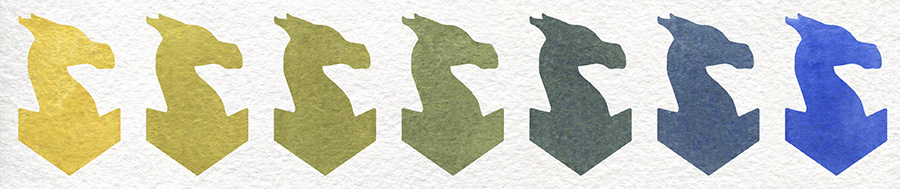 Aureoline by Rosa Gallery and Ultramarine by Rosa Gallery watercolor paints mixing swatch